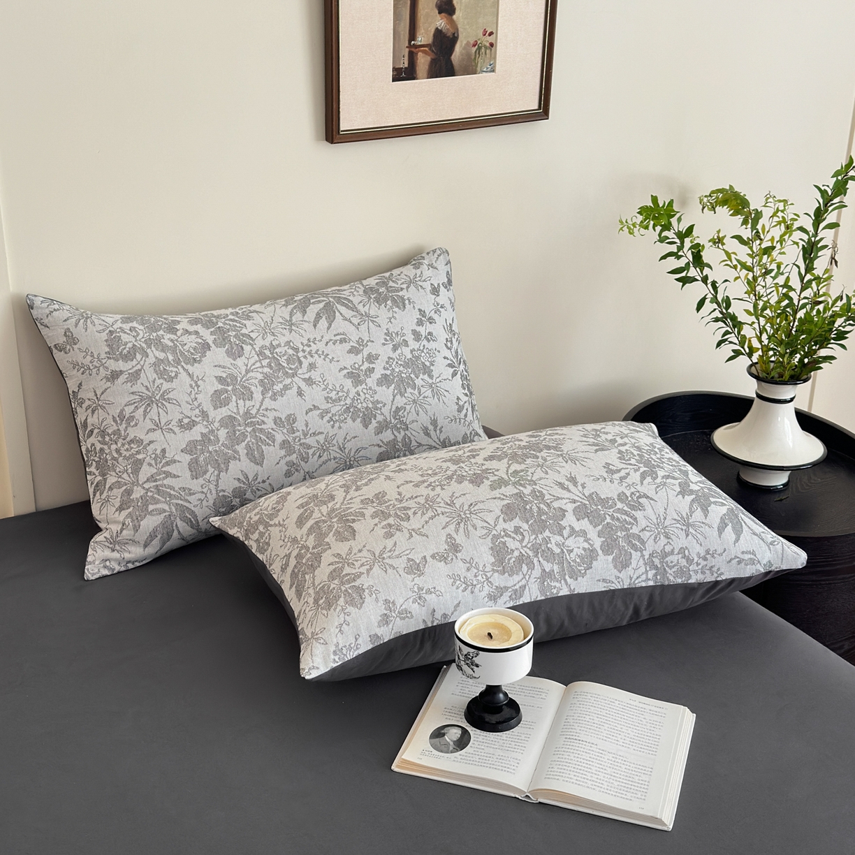 91家纺网 家纺一手货源 找家纺 小叮当家纺仓储工厂店 (买家秀 爆款花型 不断货)2025新款A类全棉纯棉加厚磨毛双层纱色织提花四件套 雪月灰