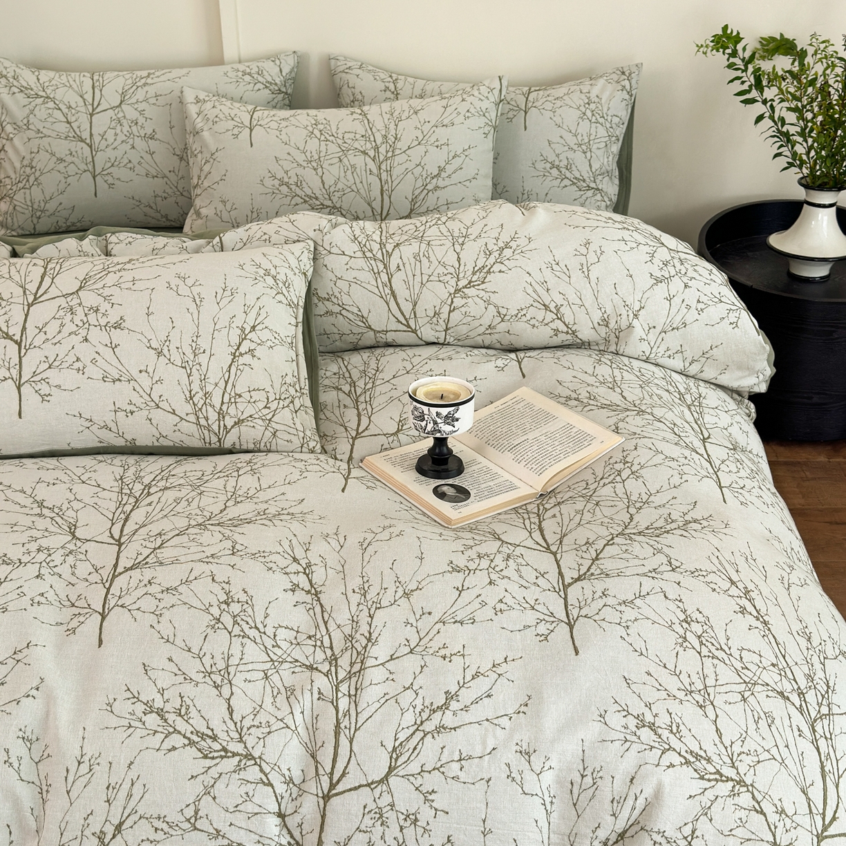 91家纺网 家纺一手货源 找家纺 小叮当家纺仓储工厂店 (买家秀 爆款花型 不断货)2025新款A类全棉纯棉加厚磨毛双层纱色织提花四件套 悠南果绿