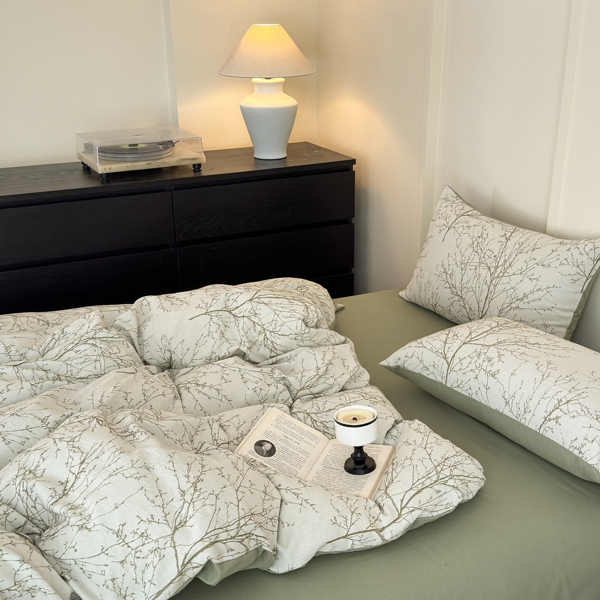 91家纺网 家纺一手货源 找家纺 小叮当家纺仓储工厂店 (买家秀 爆款花型 不断货)2025新款A类全棉纯棉加厚磨毛双层纱色织提花四件套 悠南果绿