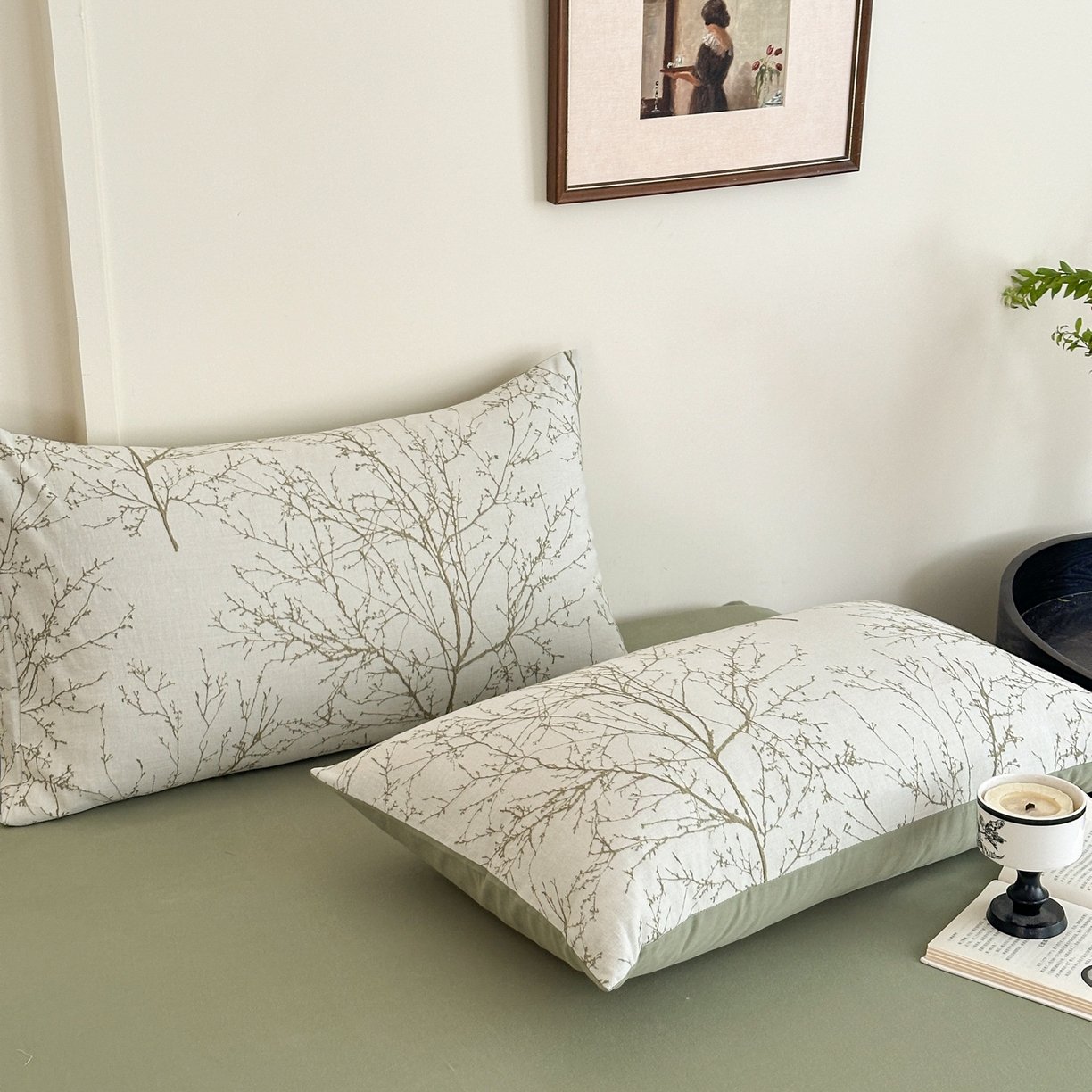 91家纺网 家纺一手货源 找家纺 小叮当家纺仓储工厂店 (买家秀 爆款花型 不断货)2025新款A类全棉纯棉加厚磨毛双层纱色织提花四件套 悠南果绿