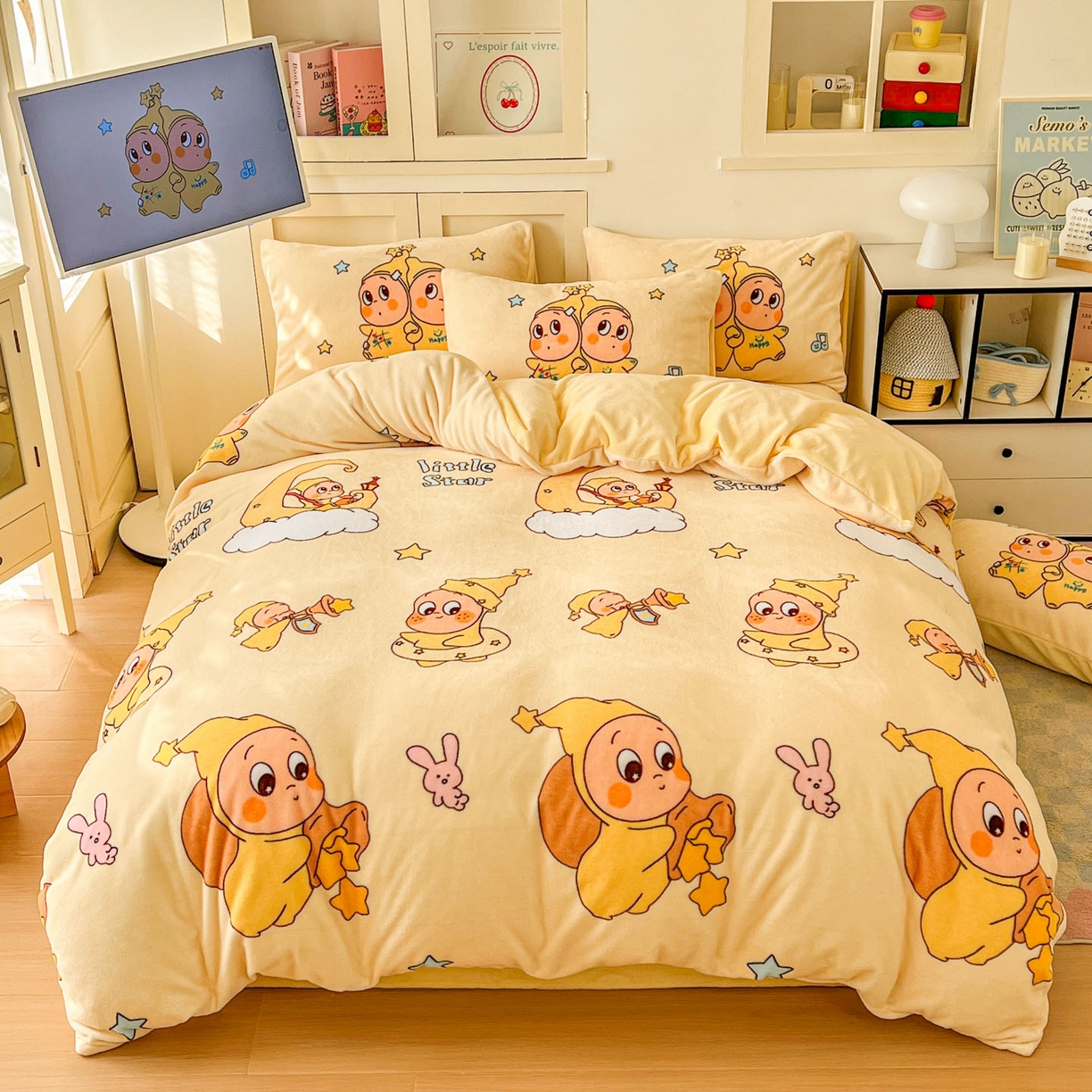 浩诚 2025新款高克重牛奶绒大版卡通四件套系列 星语心愿