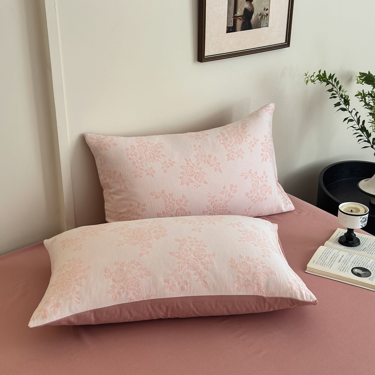 91家纺网 家纺一手货源 找家纺 小叮当家纺仓储工厂店 (买家秀 爆款花型 不断货)2025新款A类全棉纯棉加厚磨毛双层纱色织提花四件套 长夏粉