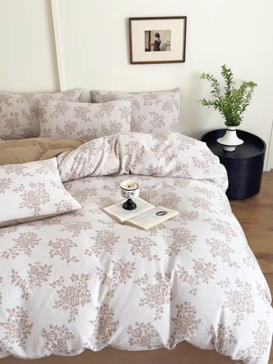 91家纺网 家纺一手货源 找家纺 小叮当家纺仓储工厂店 (买家秀 爆款花型 不断货)2025新款A类全棉纯棉加厚磨毛双层纱色织提花四件套 长夏驼