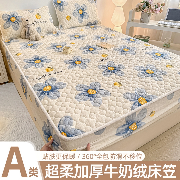 91家纺网 家纺一手货源 找家纺 小叮当家纺仓储工厂店 2025新款A类200g高克重牛奶绒印花夹棉床笠单品床笠床笠单件（提供买家秀） 蓝色花语