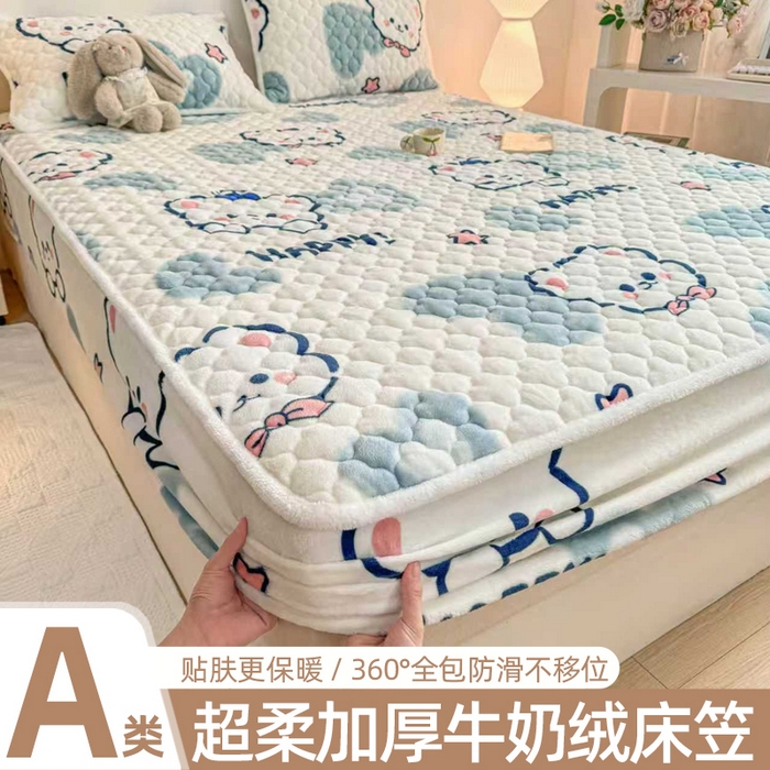 91家纺网 家纺一手货源 找家纺 小叮当家纺仓储工厂店 2025新款A类200g高克重牛奶绒印花夹棉床笠单品床笠床笠单件（提供买家秀） 爱心小熊