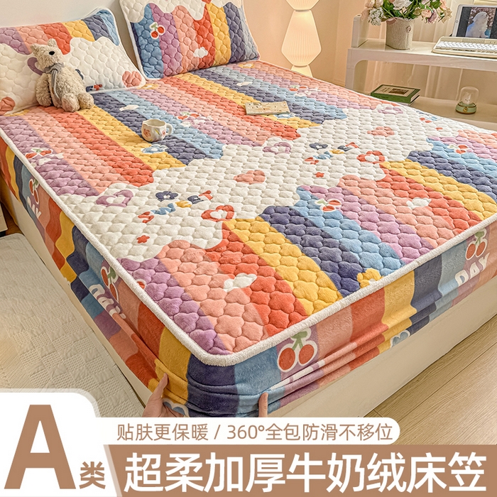 91家纺网 家纺一手货源 找家纺 （总）小叮当家纺仓储工厂店 2025新款A类200g高克重牛奶绒印花夹棉床笠单品床笠床笠单件（提供买家秀）