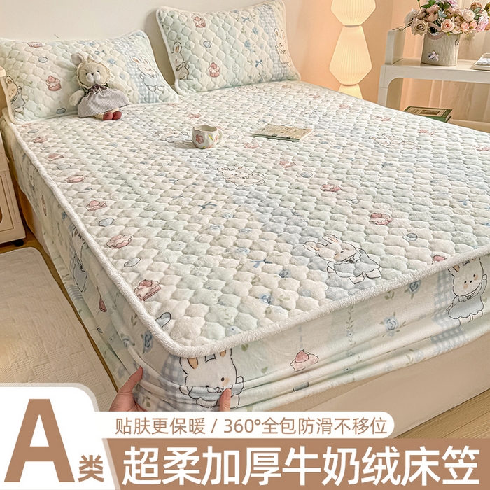91家纺网 家纺一手货源 找家纺 小叮当家纺仓储工厂店 2025新款A类200g高克重牛奶绒印花夹棉床笠单品床笠床笠单件（提供买家秀） 兔兔花园
