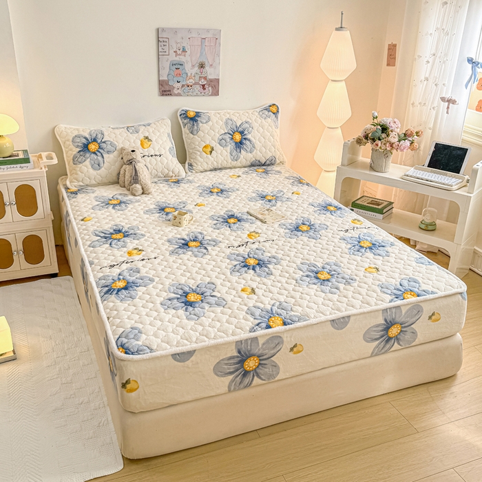 91家纺网 家纺一手货源 找家纺 小叮当家纺仓储工厂店 2025新款A类200g高克重牛奶绒印花夹棉床笠单品床笠床笠单件（提供买家秀） 蓝色花语