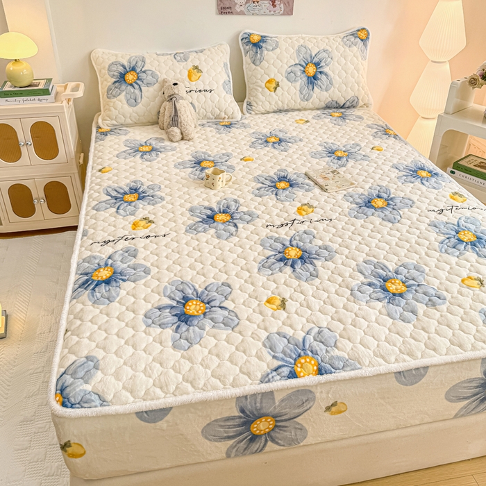 91家纺网 家纺一手货源 找家纺 小叮当家纺仓储工厂店 2025新款A类200g高克重牛奶绒印花夹棉床笠单品床笠床笠单件（提供买家秀） 蓝色花语