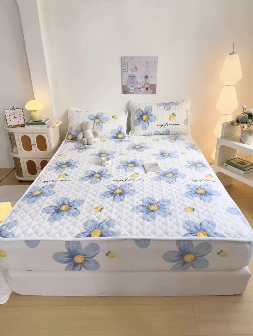 91家纺网 家纺一手货源 找家纺 小叮当家纺仓储工厂店 2025新款A类200g高克重牛奶绒印花夹棉床笠单品床笠床笠单件（提供买家秀） 蓝色花语