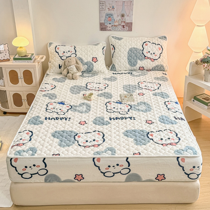 91家纺网 家纺一手货源 找家纺 小叮当家纺仓储工厂店 2025新款A类200g高克重牛奶绒印花夹棉床笠单品床笠床笠单件（提供买家秀） 爱心小熊