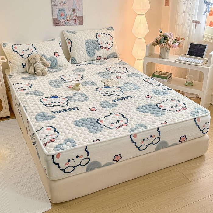 91家纺网 家纺一手货源 找家纺 小叮当家纺仓储工厂店 2025新款A类200g高克重牛奶绒印花夹棉床笠单品床笠床笠单件（提供买家秀） 爱心小熊