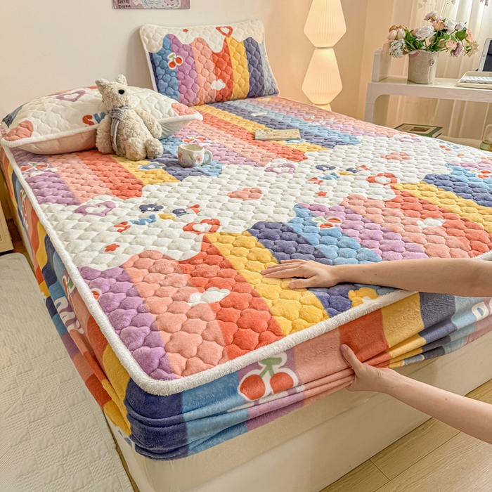 91家纺网 家纺一手货源 找家纺 小叮当家纺仓储工厂店 2025新款A类200g高克重牛奶绒印花夹棉床笠单品床笠床笠单件（提供买家秀） 彩虹缤纷