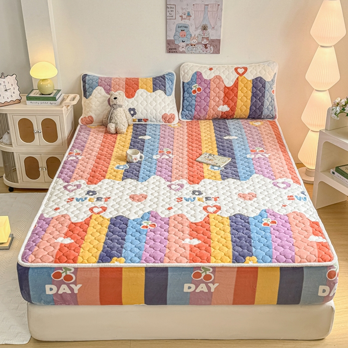 91家纺网 家纺一手货源 找家纺 小叮当家纺仓储工厂店 2025新款A类200g高克重牛奶绒印花夹棉床笠单品床笠床笠单件（提供买家秀） 彩虹缤纷