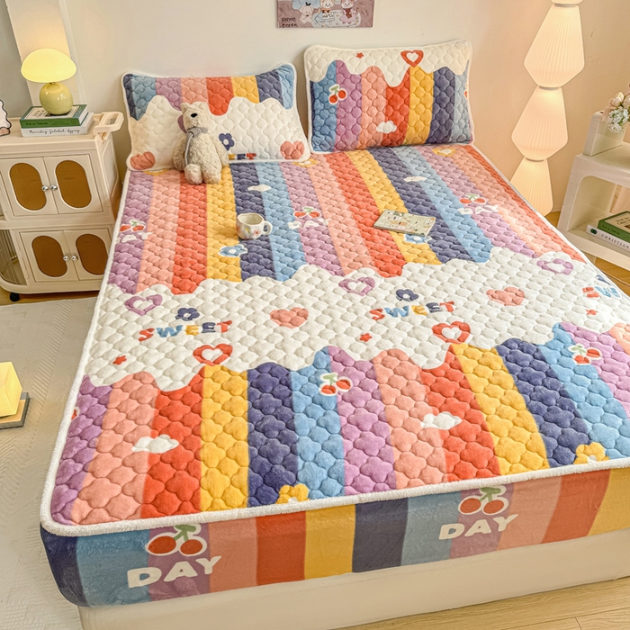 91家纺网 家纺一手货源 找家纺 小叮当家纺仓储工厂店 2025新款A类200g高克重牛奶绒印花夹棉床笠单品床笠床笠单件（提供买家秀） 彩虹缤纷