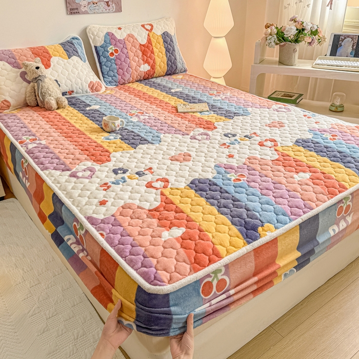 91家纺网 家纺一手货源 找家纺 小叮当家纺仓储工厂店 2025新款A类200g高克重牛奶绒印花夹棉床笠单品床笠床笠单件（提供买家秀） 彩虹缤纷