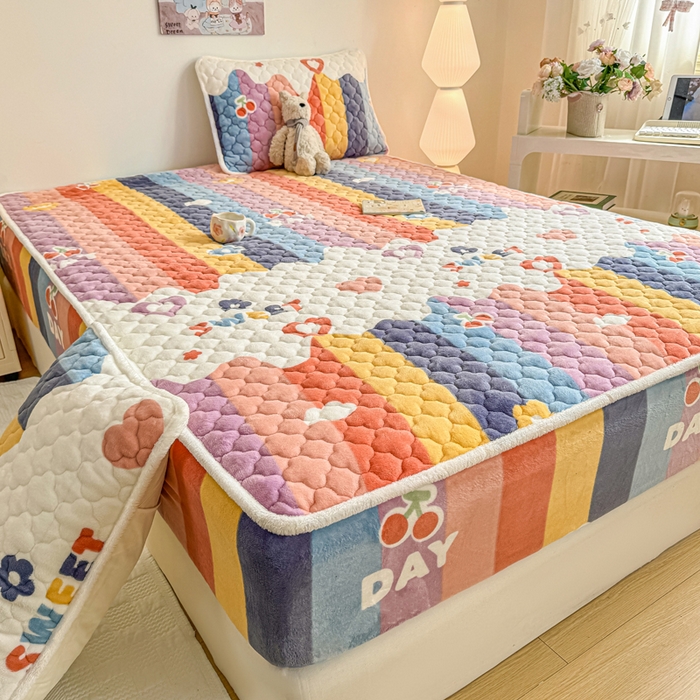 91家纺网 家纺一手货源 找家纺 小叮当家纺仓储工厂店 2025新款A类200g高克重牛奶绒印花夹棉床笠单品床笠床笠单件（提供买家秀） 彩虹缤纷