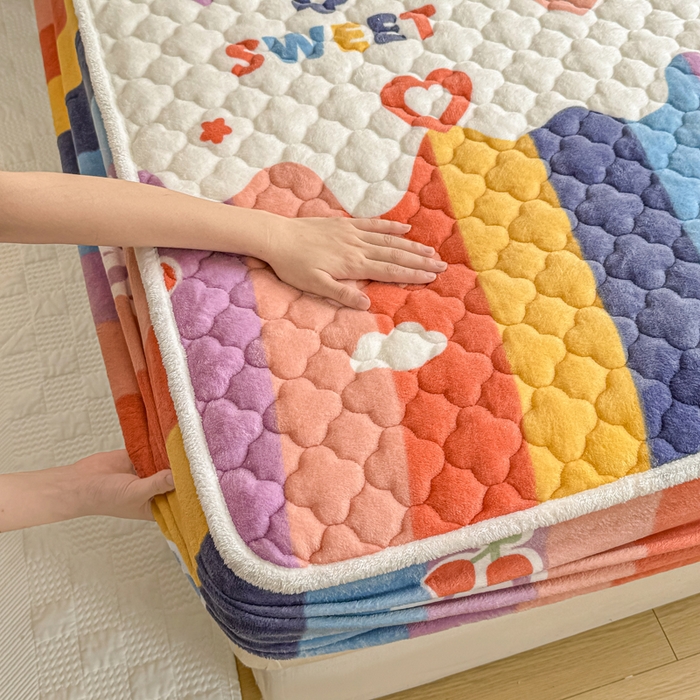 91家纺网 家纺一手货源 找家纺 小叮当家纺仓储工厂店 2025新款A类200g高克重牛奶绒印花夹棉床笠单品床笠床笠单件（提供买家秀） 彩虹缤纷