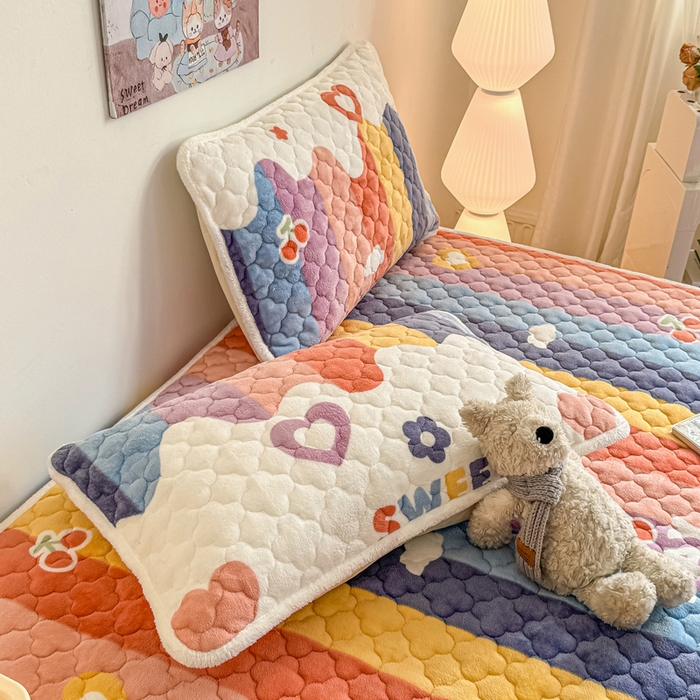 91家纺网 家纺一手货源 找家纺 小叮当家纺仓储工厂店 2025新款A类200g高克重牛奶绒印花夹棉床笠单品床笠床笠单件（提供买家秀） 彩虹缤纷