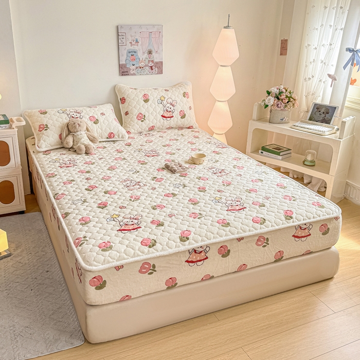 91家纺网 家纺一手货源 找家纺 小叮当家纺仓储工厂店 2025新款A类200g高克重牛奶绒印花夹棉床笠单品床笠床笠单件（提供买家秀） 粉色郁金香