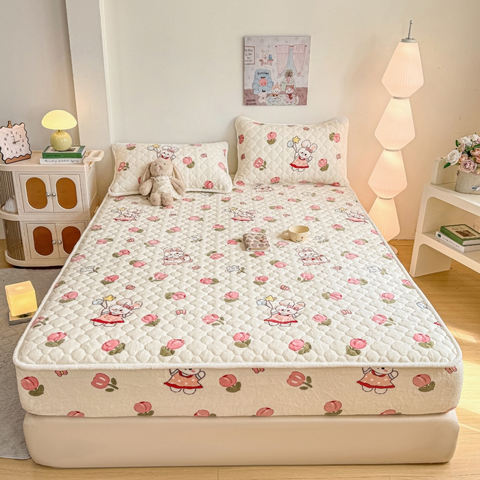 91家纺网 家纺一手货源 找家纺 小叮当家纺仓储工厂店 2025新款A类200g高克重牛奶绒印花夹棉床笠单品床笠床笠单件（提供买家秀） 粉色郁金香