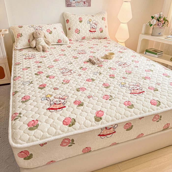 91家纺网 家纺一手货源 找家纺 小叮当家纺仓储工厂店 2025新款A类200g高克重牛奶绒印花夹棉床笠单品床笠床笠单件（提供买家秀） 粉色郁金香