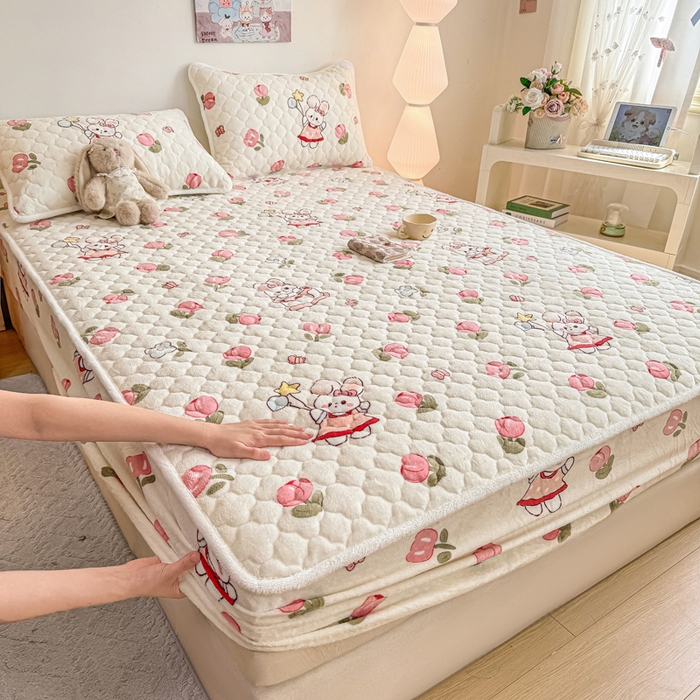 91家纺网 家纺一手货源 找家纺 小叮当家纺仓储工厂店 2025新款A类200g高克重牛奶绒印花夹棉床笠单品床笠床笠单件（提供买家秀） 粉色郁金香