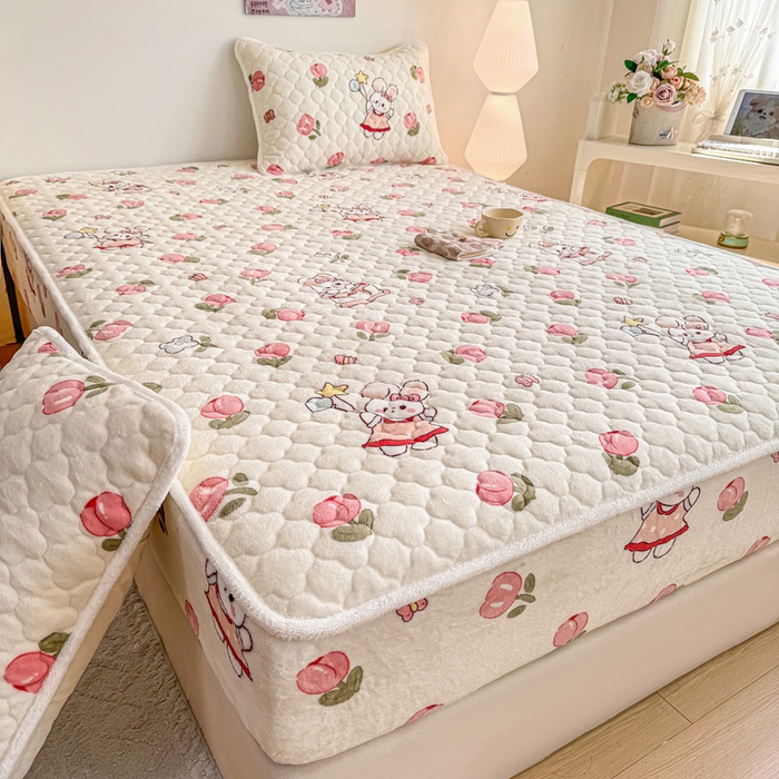 91家纺网 家纺一手货源 找家纺 小叮当家纺仓储工厂店 2025新款A类200g高克重牛奶绒印花夹棉床笠单品床笠床笠单件（提供买家秀） 粉色郁金香