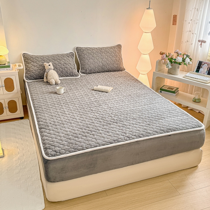 91家纺网 家纺一手货源 找家纺 小叮当家纺仓储工厂店 2025新款A类200g高克重牛奶绒印花夹棉床笠单品床笠床笠单件（提供买家秀） 高级灰