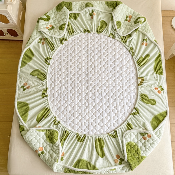 91家纺网 家纺一手货源 找家纺 小叮当家纺仓储工厂店 2025新款A类200g高克重牛奶绒印花夹棉床笠单品床笠床笠单件（提供买家秀） 绿色心情