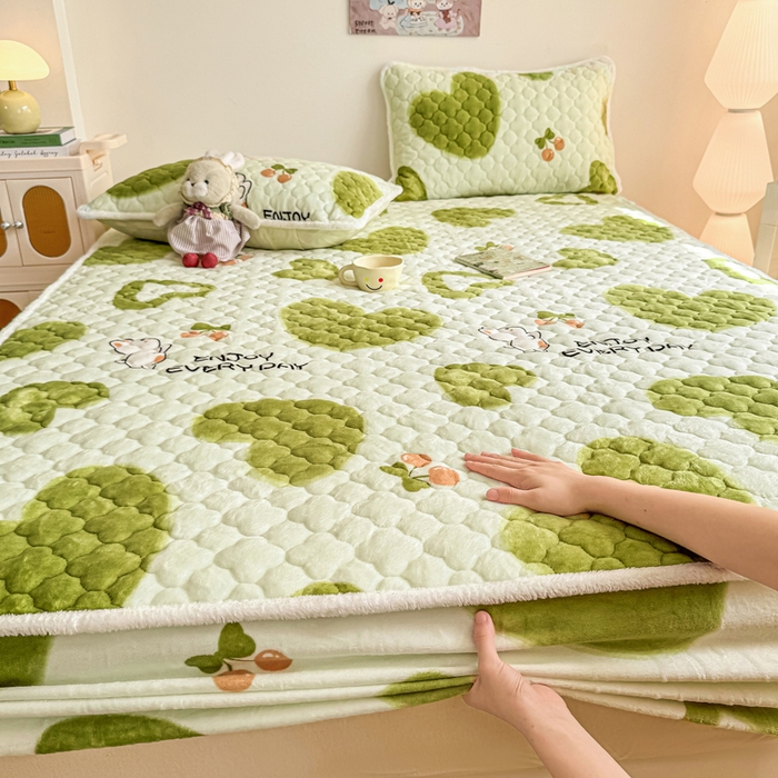 91家纺网 家纺一手货源 找家纺 小叮当家纺仓储工厂店 2025新款A类200g高克重牛奶绒印花夹棉床笠单品床笠床笠单件（提供买家秀） 绿色心情