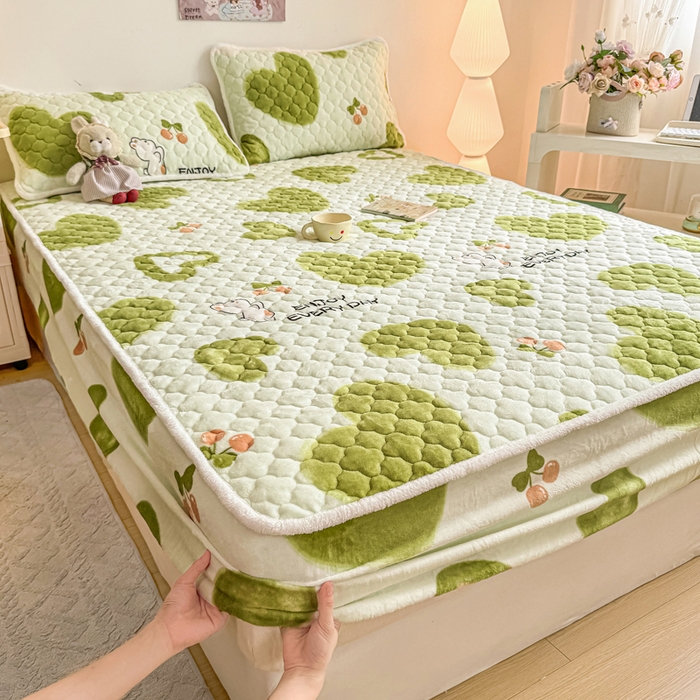 91家纺网 家纺一手货源 找家纺 小叮当家纺仓储工厂店 2025新款A类200g高克重牛奶绒印花夹棉床笠单品床笠床笠单件（提供买家秀） 绿色心情