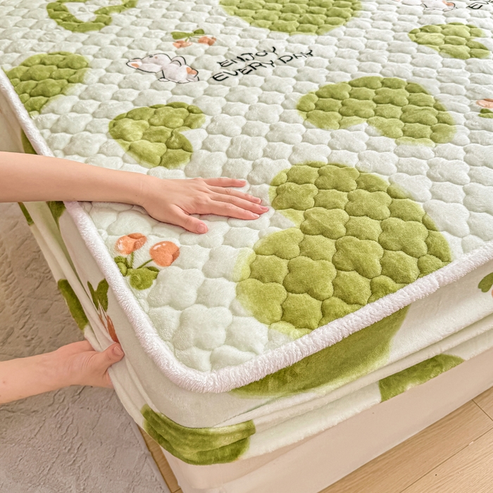 91家纺网 家纺一手货源 找家纺 小叮当家纺仓储工厂店 2025新款A类200g高克重牛奶绒印花夹棉床笠单品床笠床笠单件（提供买家秀） 绿色心情