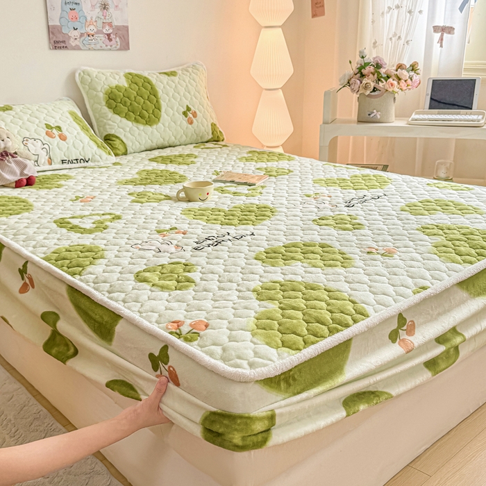 91家纺网 家纺一手货源 找家纺 小叮当家纺仓储工厂店 2025新款A类200g高克重牛奶绒印花夹棉床笠单品床笠床笠单件（提供买家秀） 绿色心情