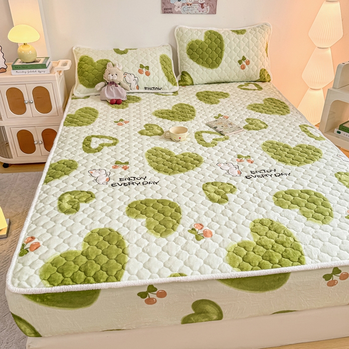 91家纺网 家纺一手货源 找家纺 小叮当家纺仓储工厂店 2025新款A类200g高克重牛奶绒印花夹棉床笠单品床笠床笠单件（提供买家秀） 绿色心情