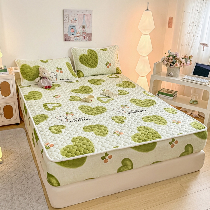 91家纺网 家纺一手货源 找家纺 小叮当家纺仓储工厂店 2025新款A类200g高克重牛奶绒印花夹棉床笠单品床笠床笠单件（提供买家秀） 绿色心情