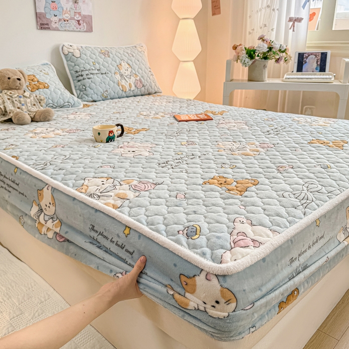 91家纺网 家纺一手货源 找家纺 小叮当家纺仓储工厂店 2025新款A类200g高克重牛奶绒印花夹棉床笠单品床笠床笠单件（提供买家秀） 萌宠乐园