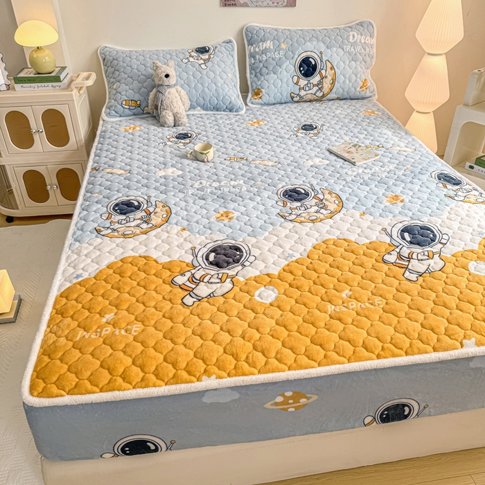 91家纺网 家纺一手货源 找家纺 小叮当家纺仓储工厂店 2025新款A类200g高克重牛奶绒印花夹棉床笠单品床笠床笠单件（提供买家秀） 太空探索