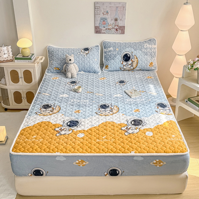 91家纺网 家纺一手货源 找家纺 小叮当家纺仓储工厂店 2025新款A类200g高克重牛奶绒印花夹棉床笠单品床笠床笠单件（提供买家秀） 太空探索