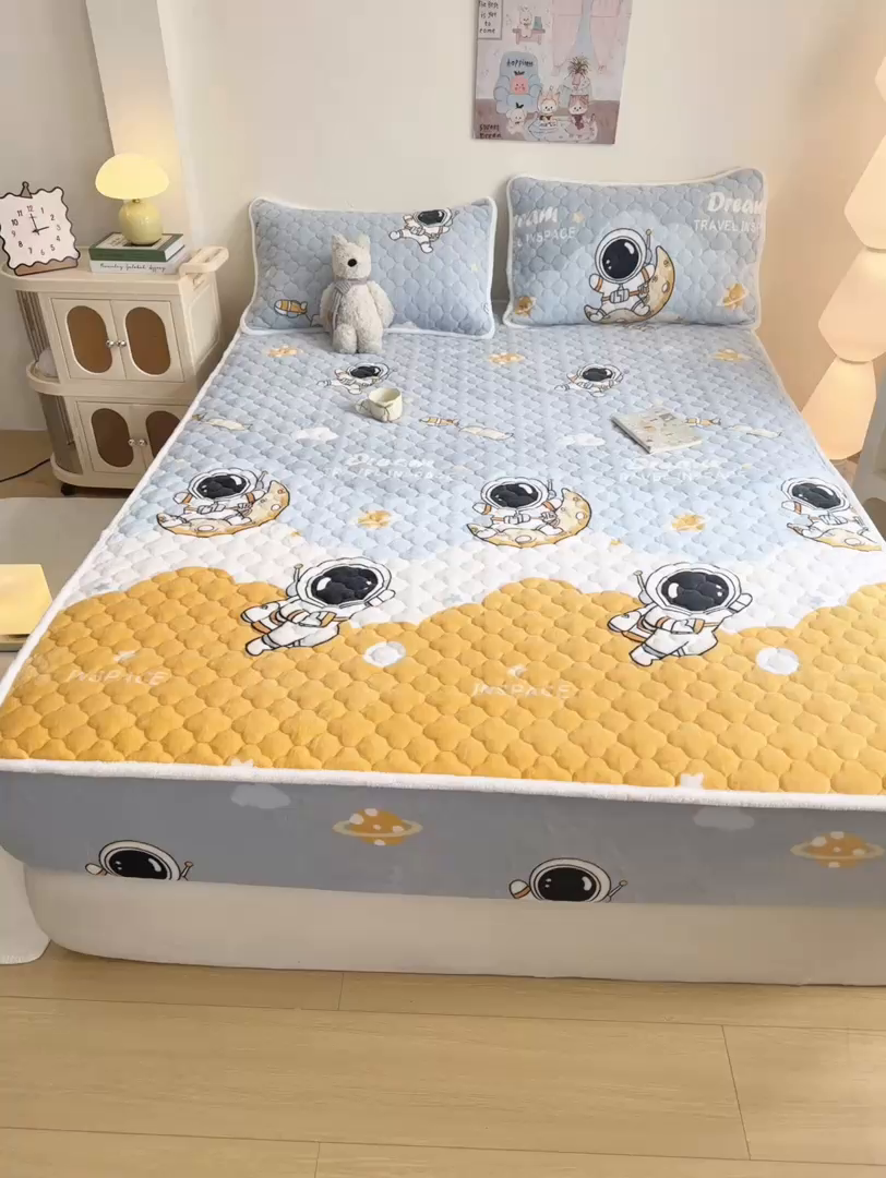 91家纺网 家纺一手货源 找家纺 小叮当家纺仓储工厂店 2025新款A类200g高克重牛奶绒印花夹棉床笠单品床笠床笠单件（提供买家秀） 太空探索