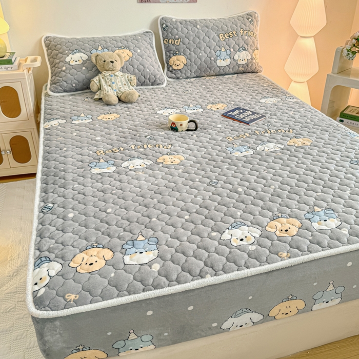 91家纺网 家纺一手货源 找家纺 小叮当家纺仓储工厂店 2025新款A类200g高克重牛奶绒印花夹棉床笠单品床笠床笠单件（提供买家秀） 淘气狗狗