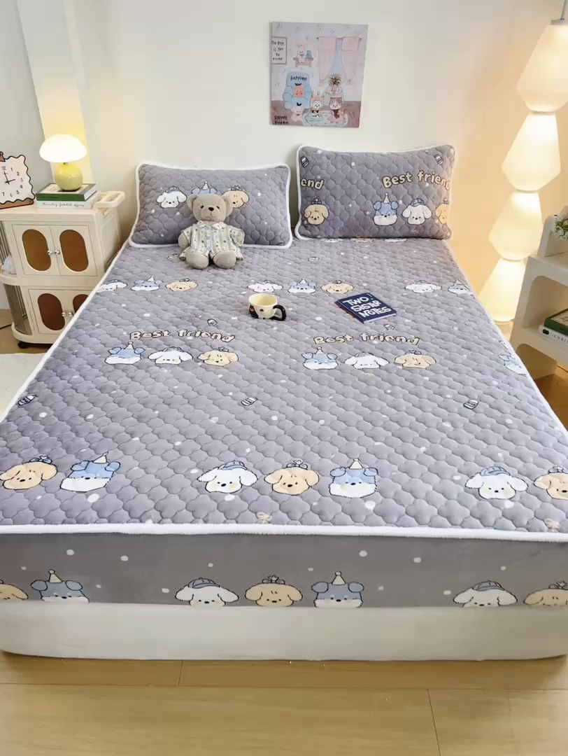 91家纺网 家纺一手货源 找家纺 小叮当家纺仓储工厂店 2025新款A类200g高克重牛奶绒印花夹棉床笠单品床笠床笠单件（提供买家秀） 淘气狗狗