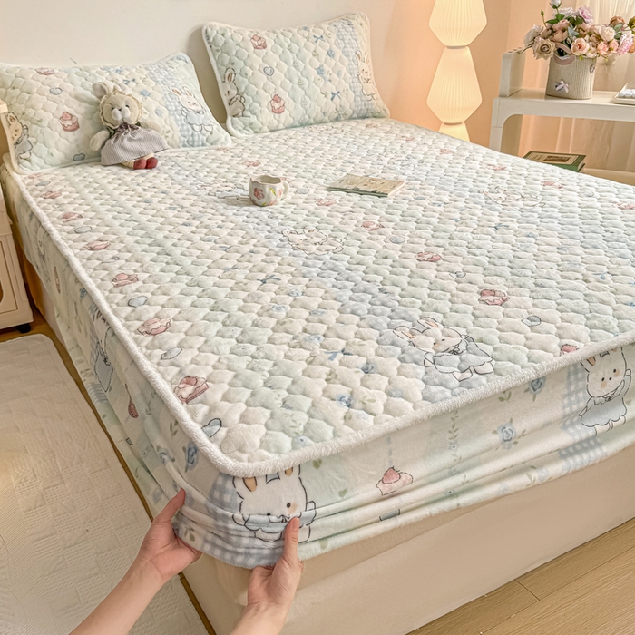 91家纺网 家纺一手货源 找家纺 小叮当家纺仓储工厂店 2025新款A类200g高克重牛奶绒印花夹棉床笠单品床笠床笠单件（提供买家秀） 兔兔花园