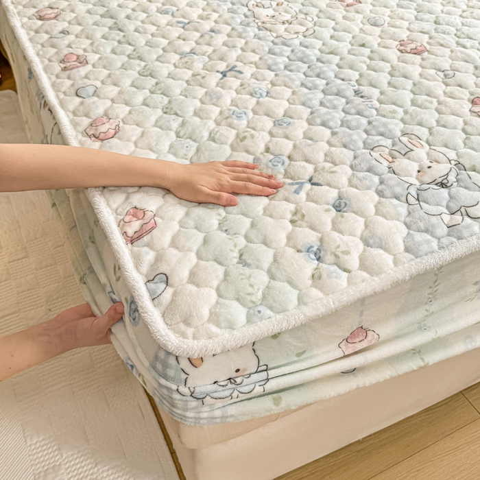 91家纺网 家纺一手货源 找家纺 小叮当家纺仓储工厂店 2025新款A类200g高克重牛奶绒印花夹棉床笠单品床笠床笠单件（提供买家秀） 兔兔花园