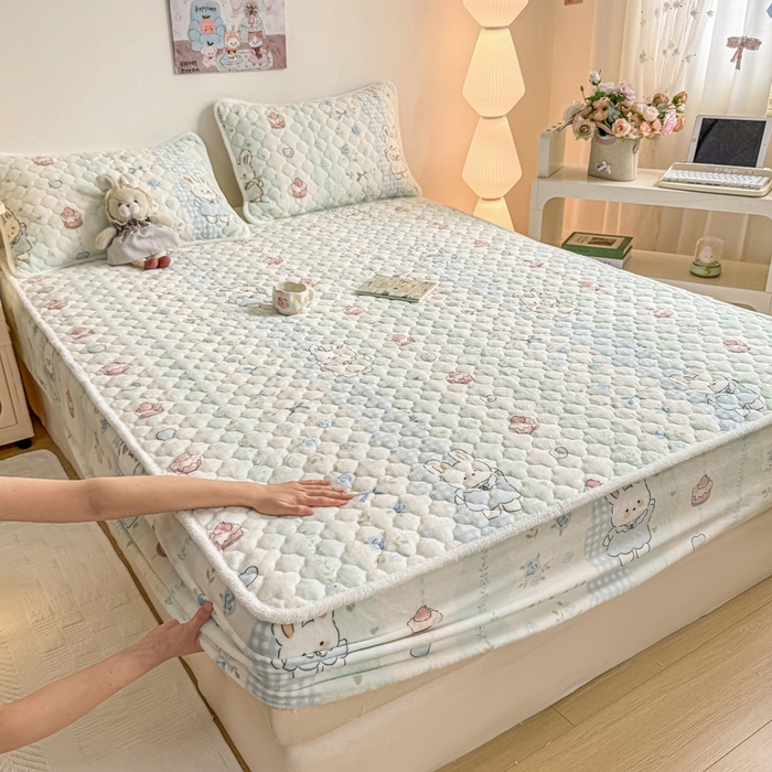 91家纺网 家纺一手货源 找家纺 小叮当家纺仓储工厂店 2025新款A类200g高克重牛奶绒印花夹棉床笠单品床笠床笠单件（提供买家秀） 兔兔花园