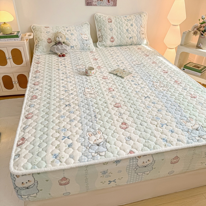 91家纺网 家纺一手货源 找家纺 小叮当家纺仓储工厂店 2025新款A类200g高克重牛奶绒印花夹棉床笠单品床笠床笠单件（提供买家秀） 兔兔花园