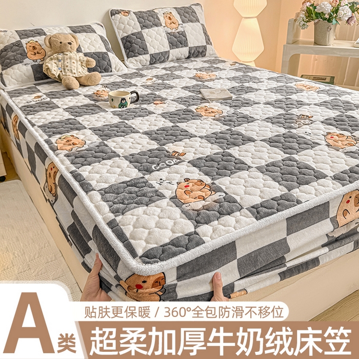 小叮当家纺仓储工厂店 2025新款A类200g高克重牛奶绒印花夹棉床笠单品床笠床笠单件（提供买家秀） 顽皮巴拉