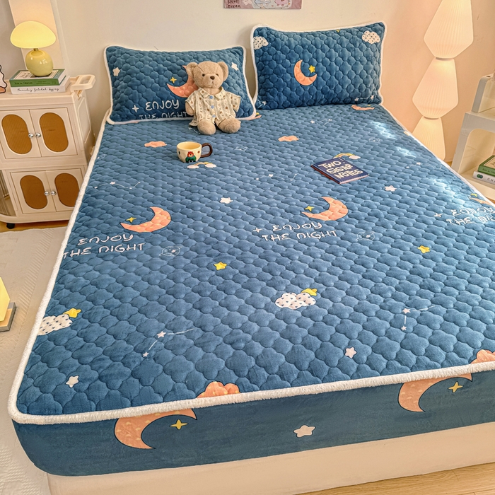 91家纺网 家纺一手货源 找家纺 小叮当家纺仓储工厂店 2025新款A类200g高克重牛奶绒印花夹棉床笠单品床笠床笠单件（提供买家秀） 星空月亮