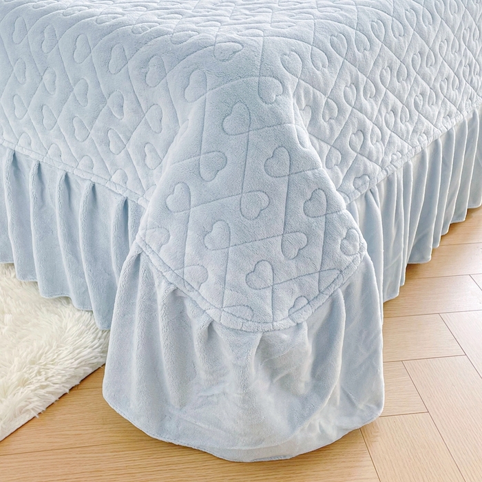 91家纺网 家纺一手货源 找家纺 金绣美居 2025新款加厚牛奶绒韩版床盖款绣花手工花保暖四件套-白茶 蓝色