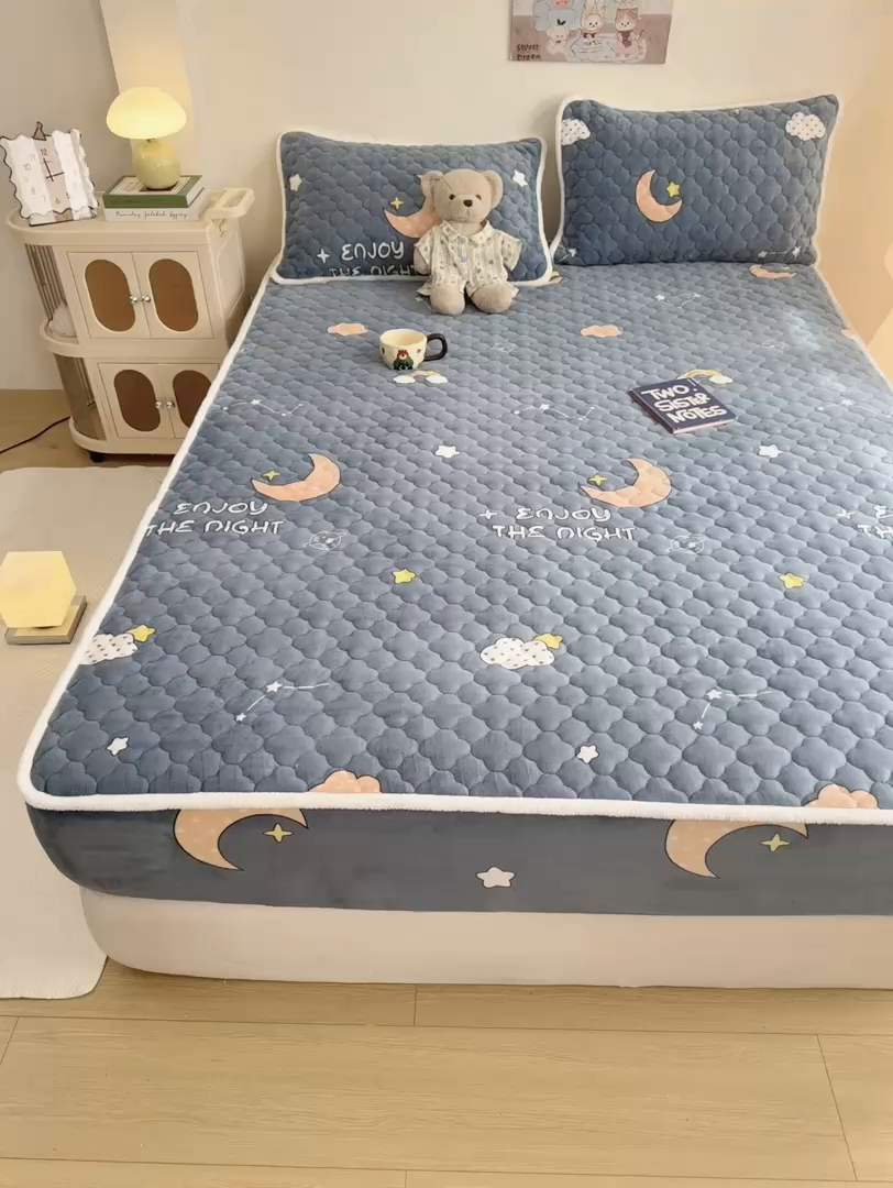 91家纺网 家纺一手货源 找家纺 小叮当家纺仓储工厂店 2025新款A类200g高克重牛奶绒印花夹棉床笠单品床笠床笠单件（提供买家秀） 星空月亮